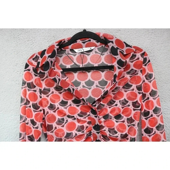 Zara Sheer Button Down Blouse-Size Small - Picture 2 of 6